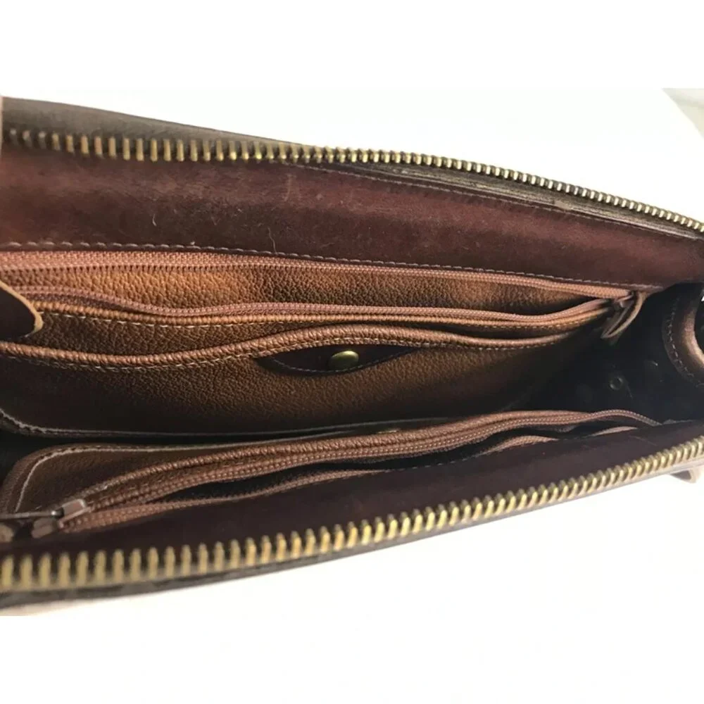 Dooney & Bourke Womens Blue‎ Brown Leather Inner Pockets Crossbody Strap Handbag
